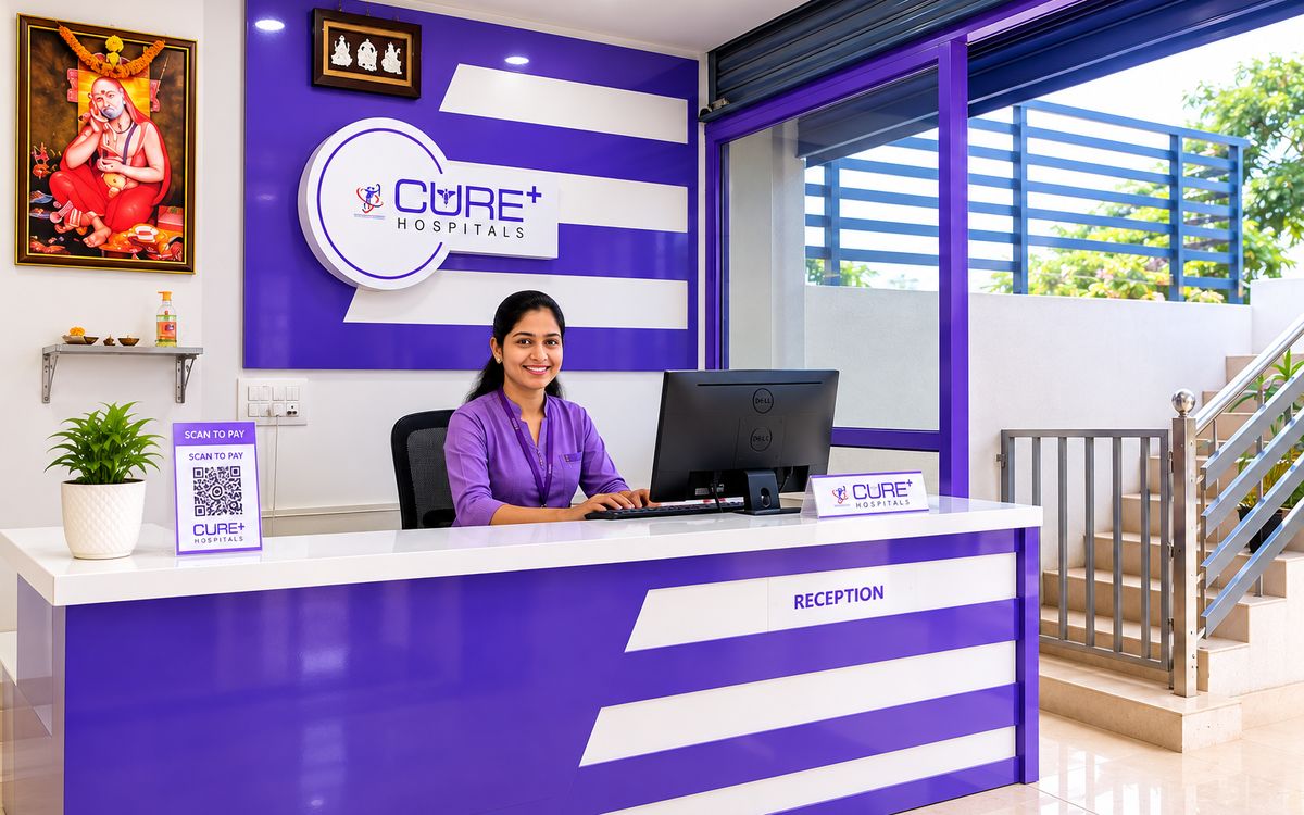 Reception desk at a CurePlus hospital